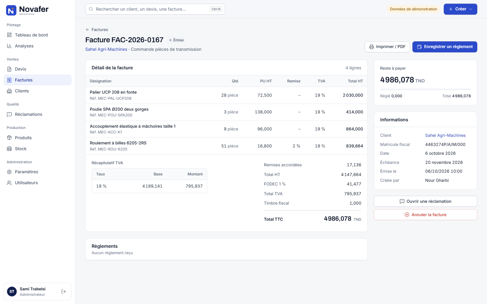 Novafer invoice detail