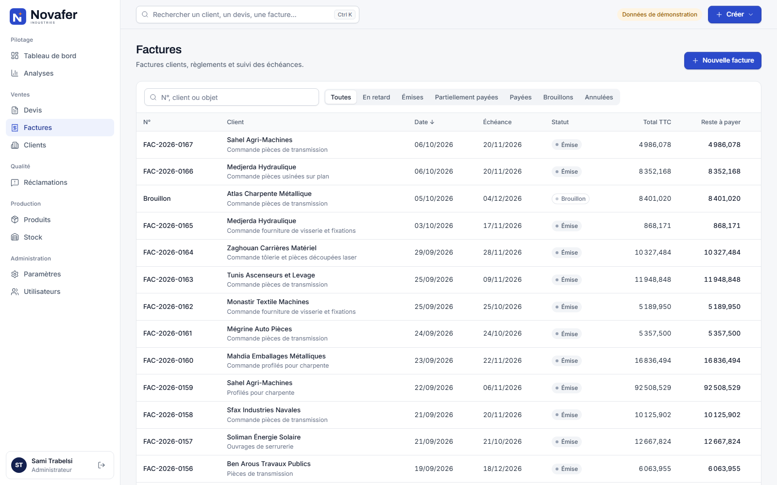 Novafer invoices list